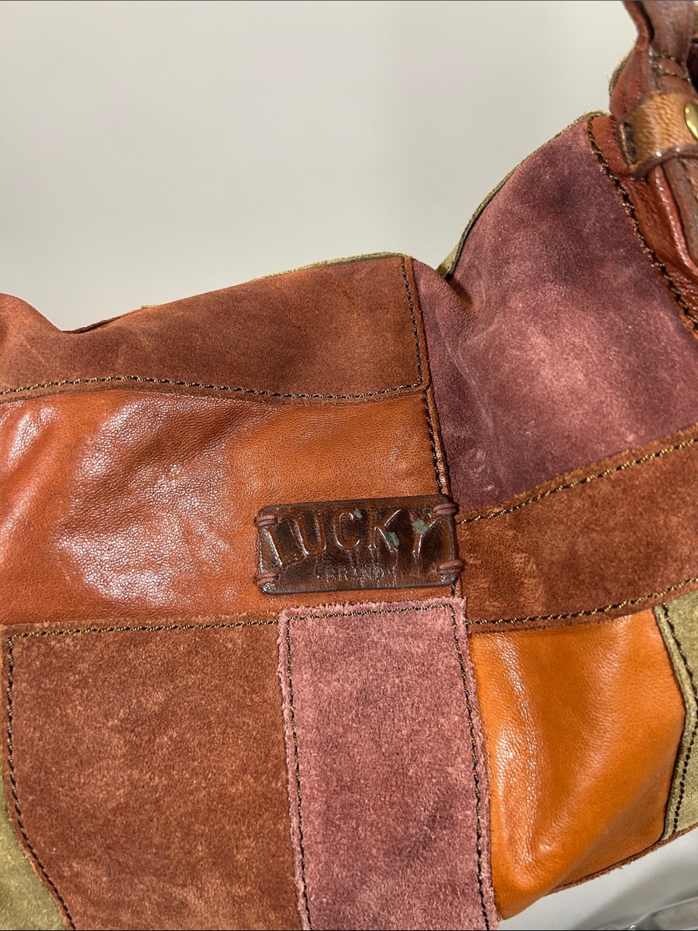 (10+) Lucky 70s Style Purse Folding Patchwork 100% Leather Small Tear Repairable - Picture 8 of 17